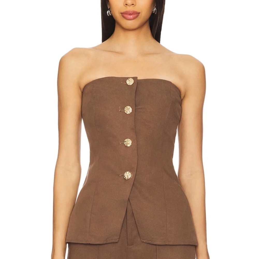 SNDYS Brown Strapless Button-Up Top